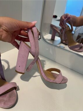Express Lilac Suede Block Heel Sandals